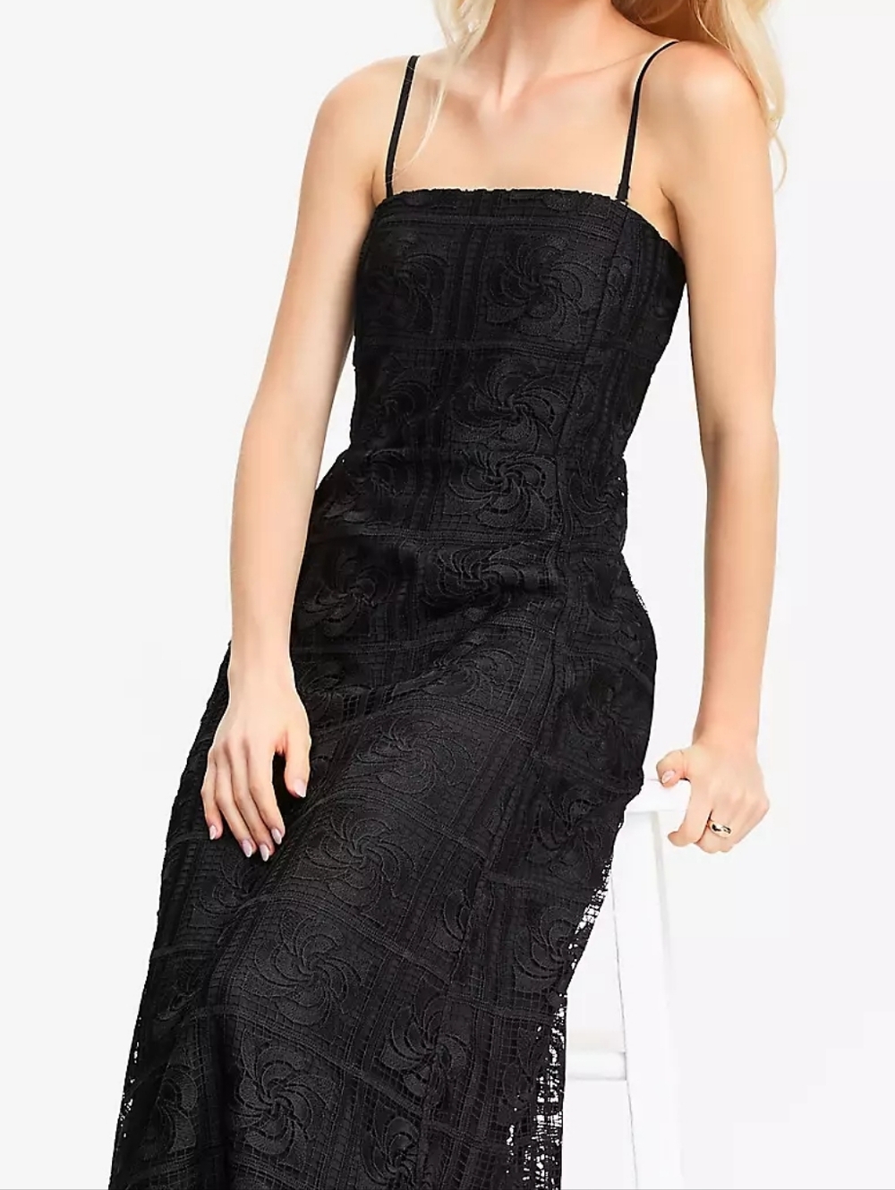 Strapless Black Lace Midi Dress - Picture 2 of 3